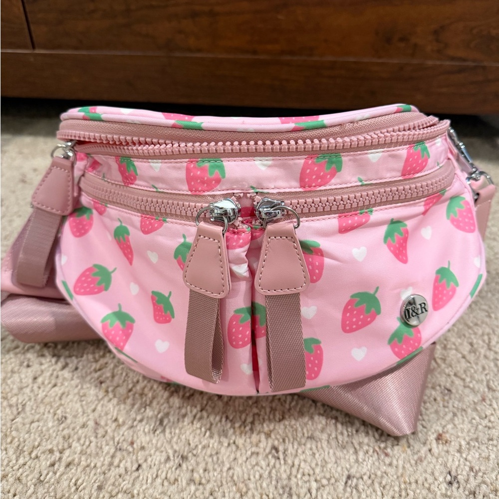 Pink Strawberry Print Crossbody Bag